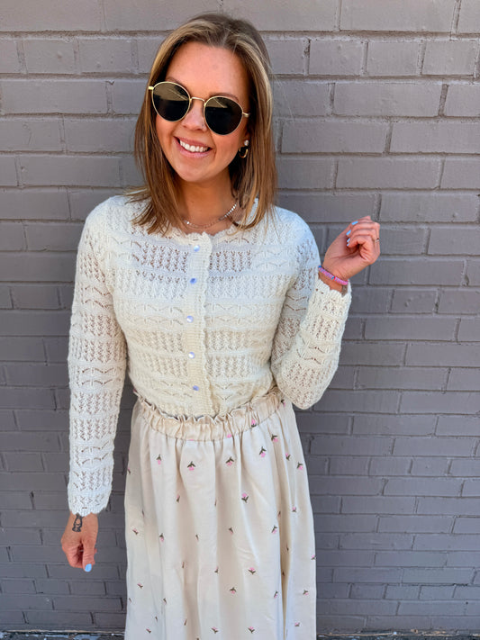 Openwork Knit Scalloped Edge Cardigan