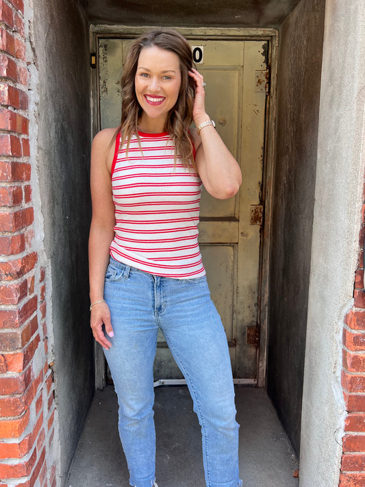 The Cherry Stripe Waffle Tank