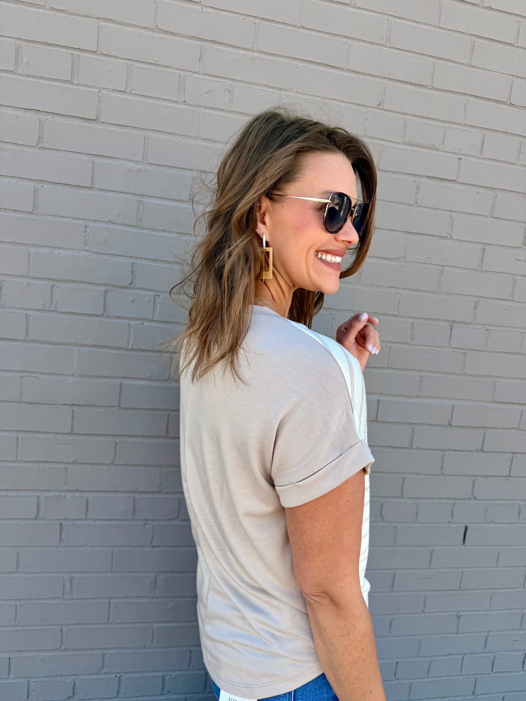 The Maisie Striped Dolman Tee - Taupe