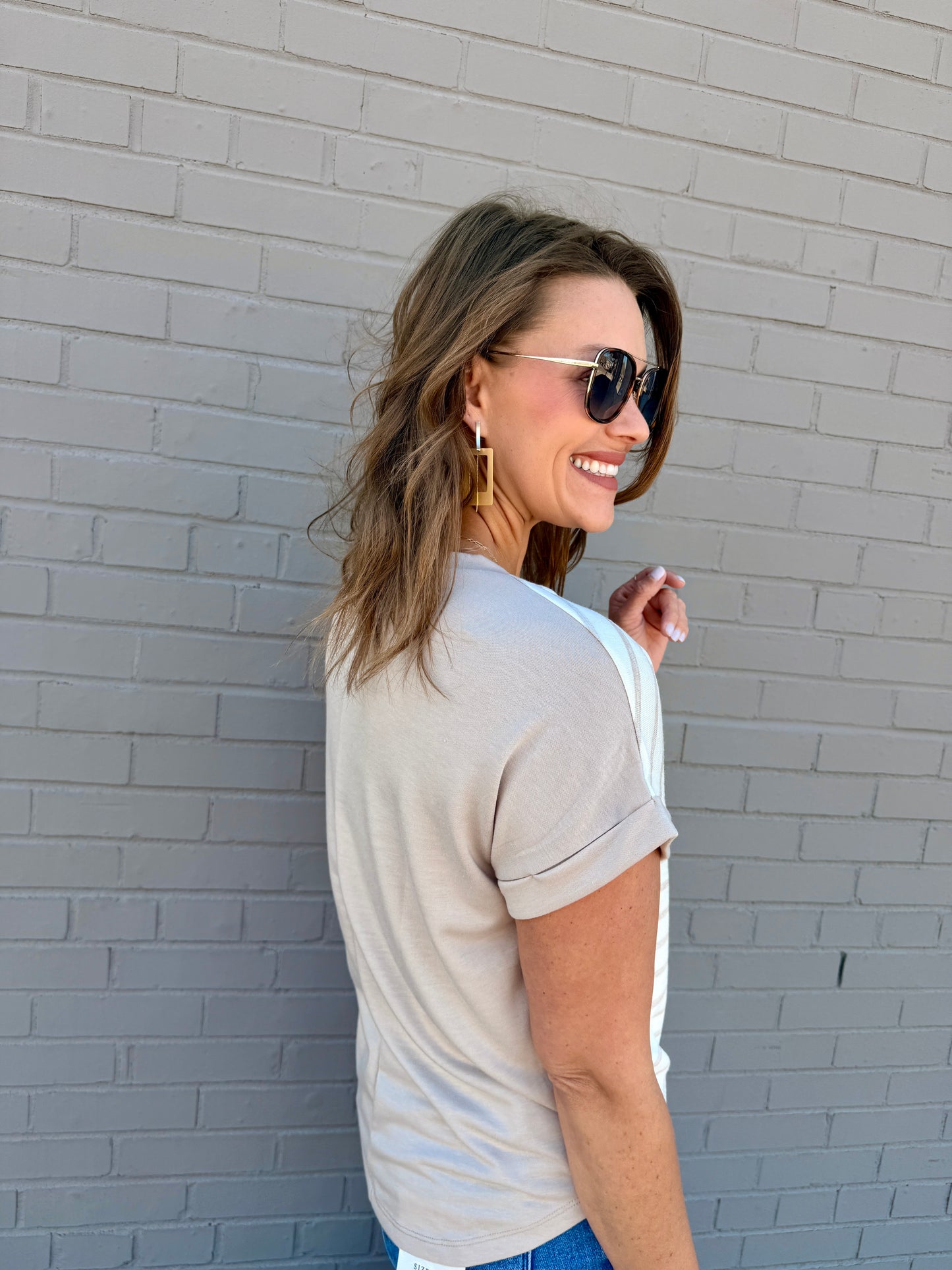 The Maisie Striped Dolman Tee - Taupe