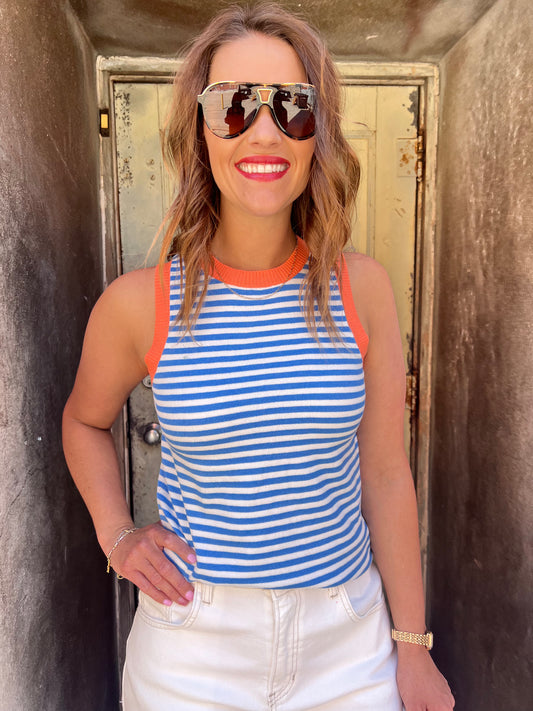 Color-Block Striped Knit Tank Top