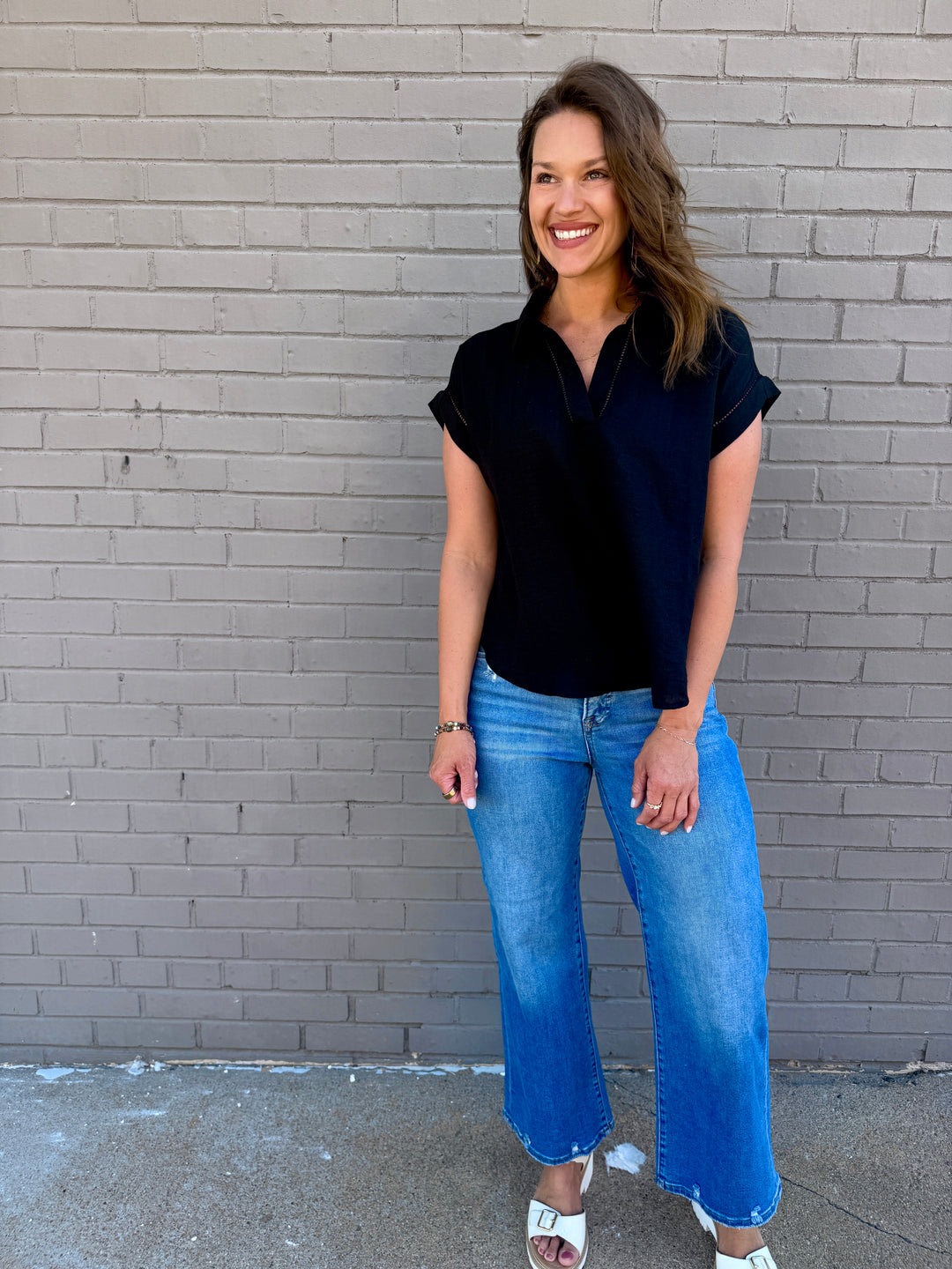 The Sloane Collared Top - Black