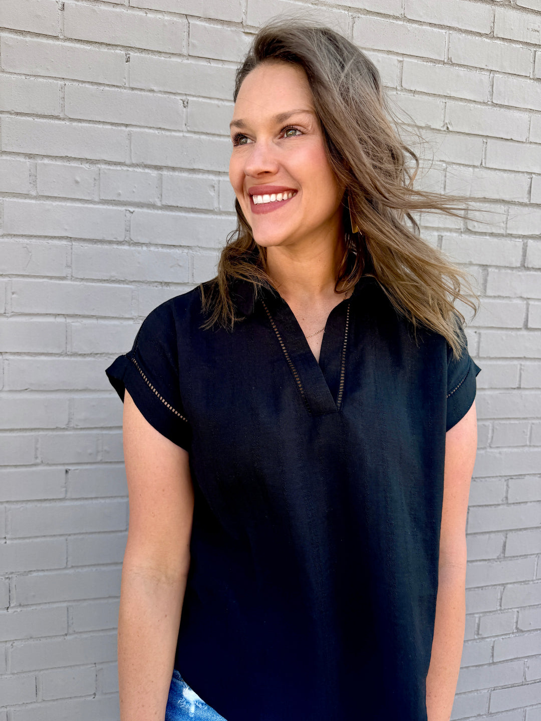 The Sloane Collared Top - Black