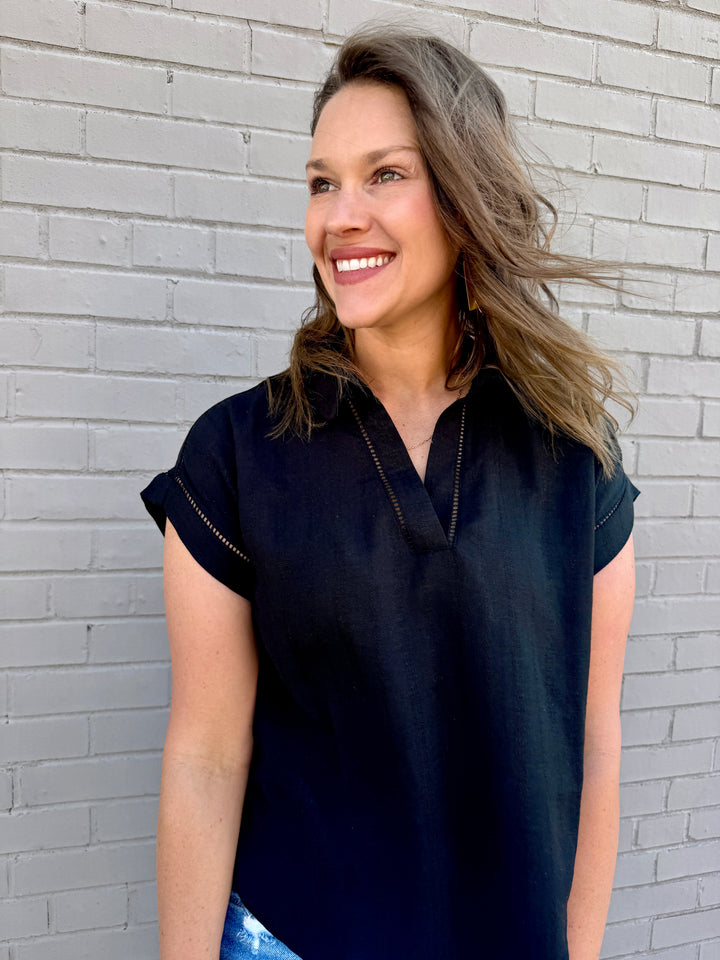 The Sloane Collared Top - Black