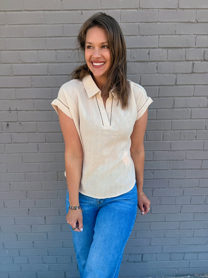 The Sloane Collared Top - Khaki