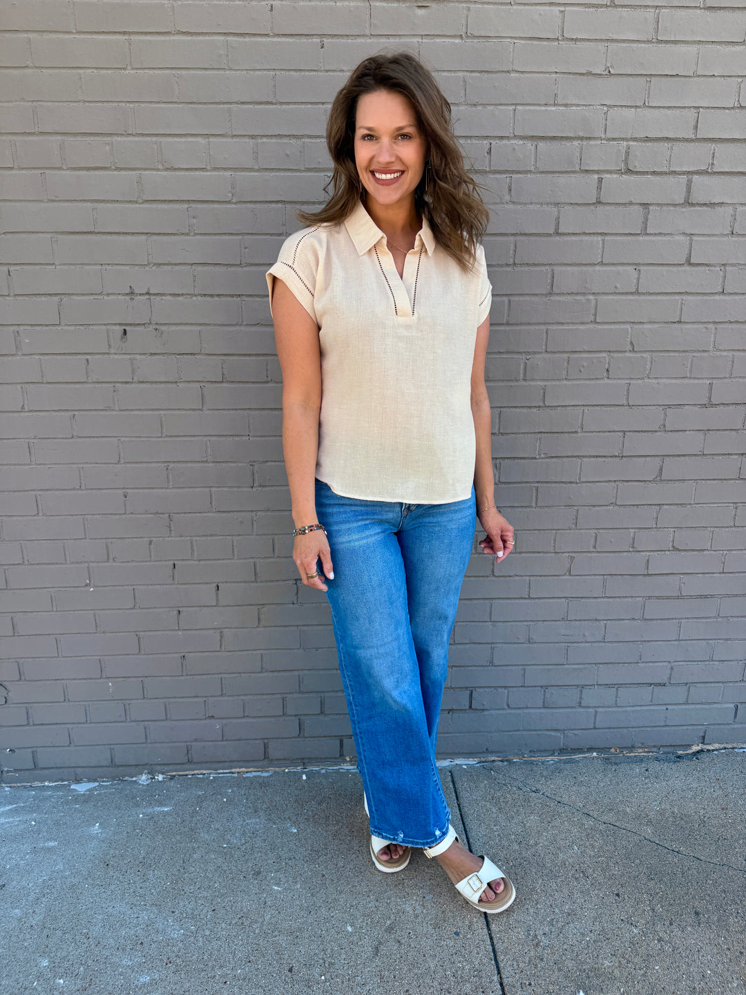 The Sloane Collared Top - Khaki