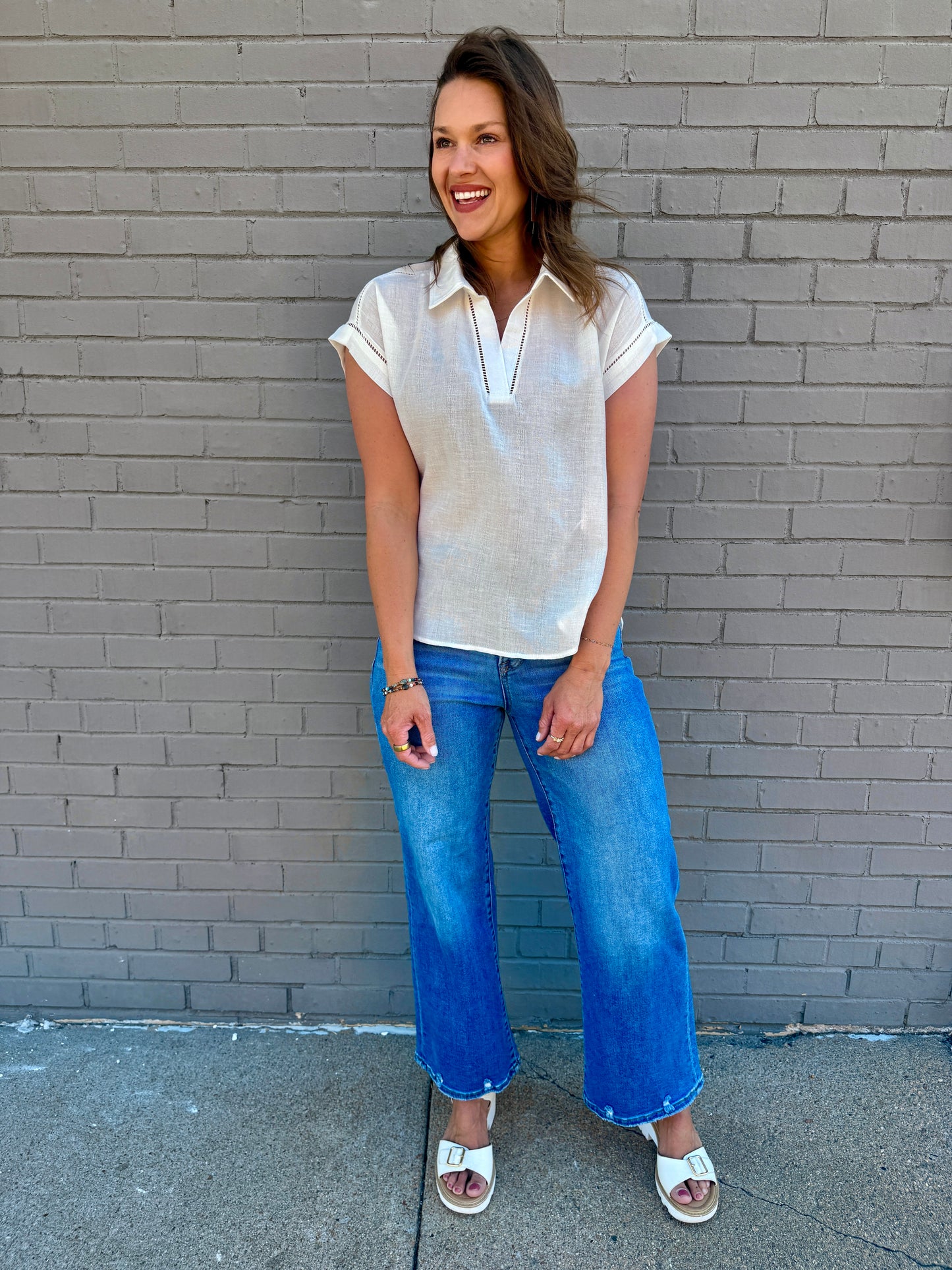 The Sloane Collared Top - White