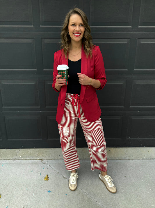 The Maroon Ruched Sleeve Blazer