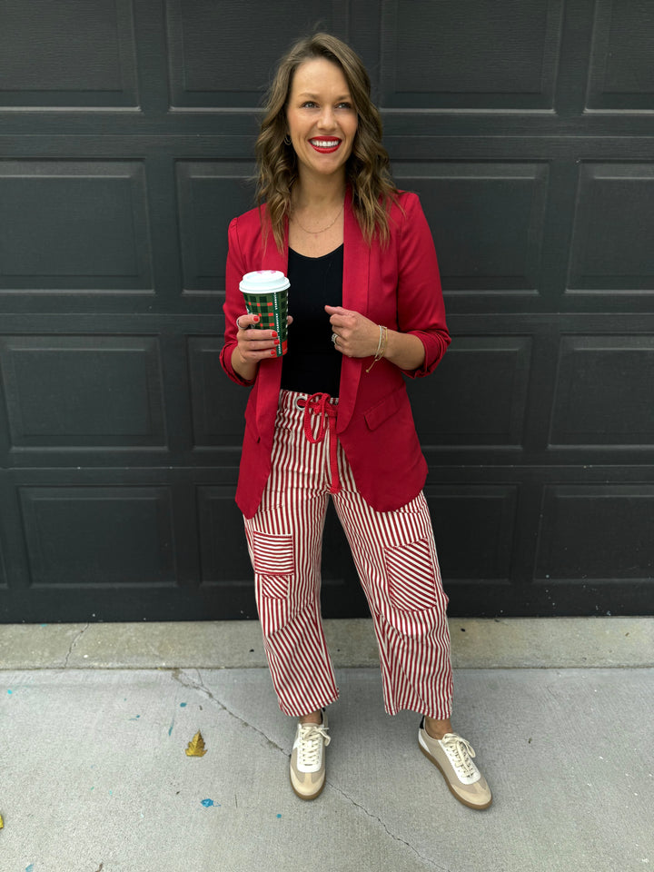 The Maroon Ruched Sleeve Blazer
