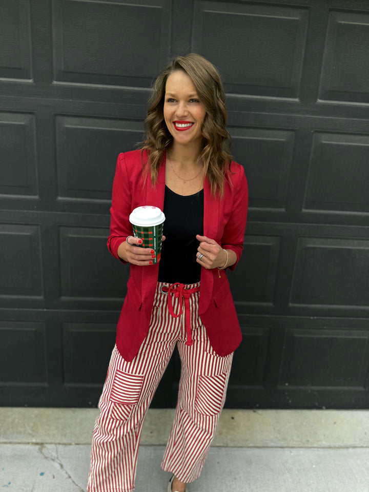 The Maroon Ruched Sleeve Blazer
