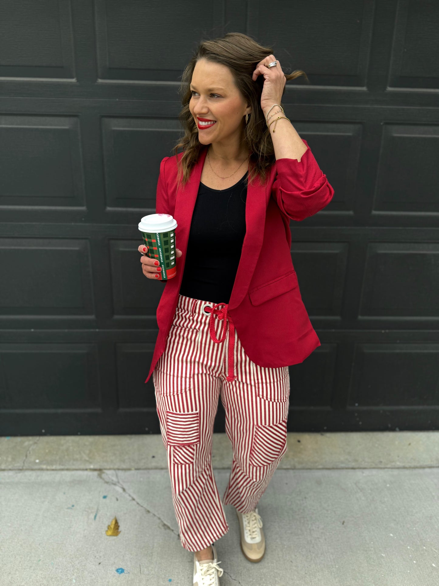 The Maroon Ruched Sleeve Blazer