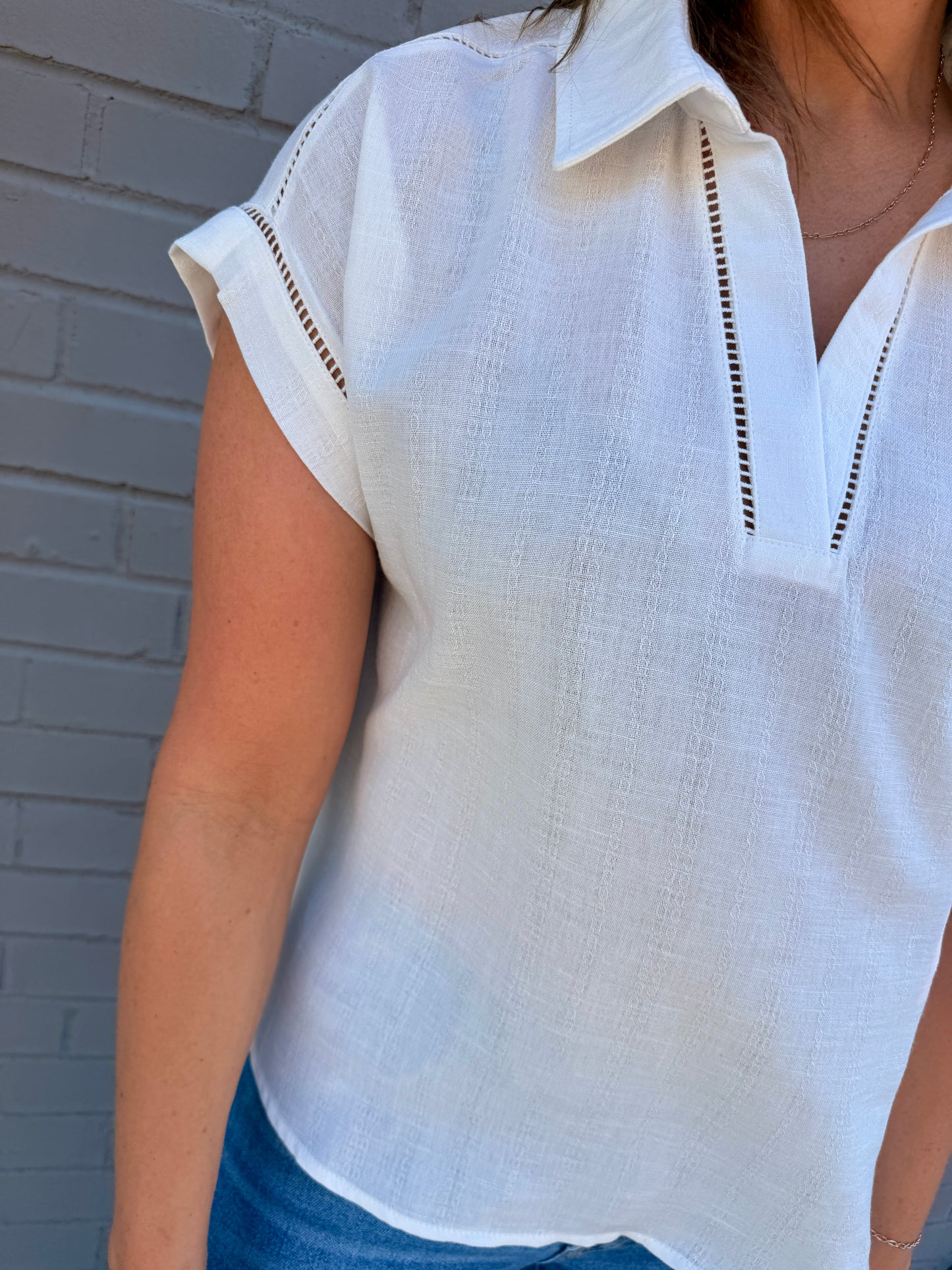 The Sloane Collared Top - White