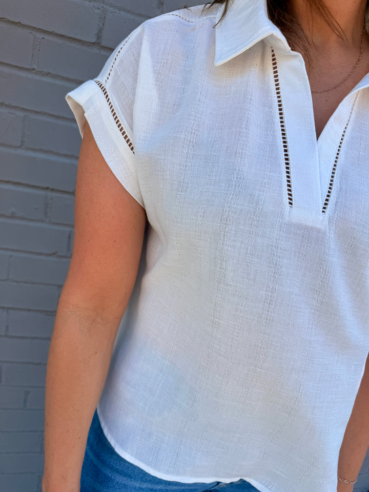 The Sloane Collared Top - White