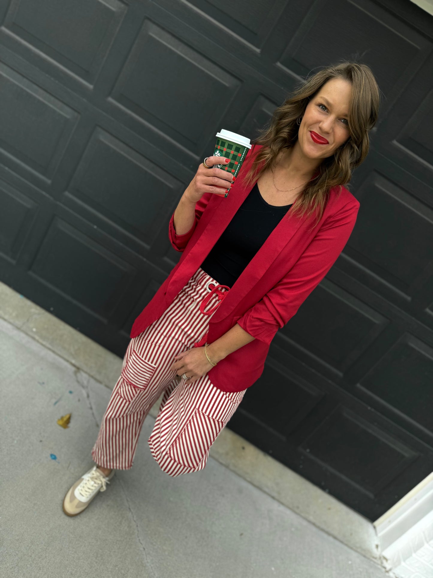 The Maroon Ruched Sleeve Blazer