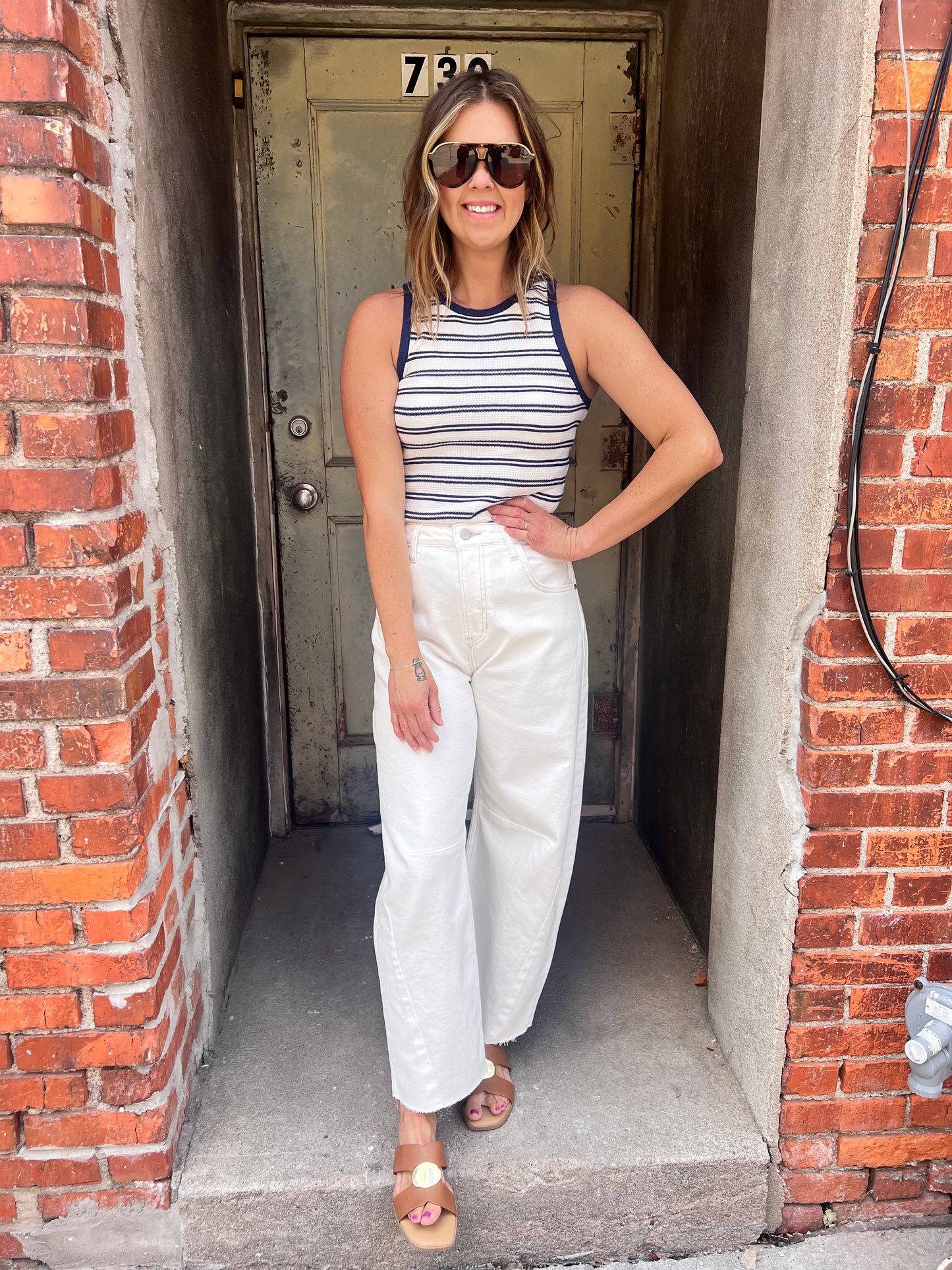 White Barrel Jeans with Seams