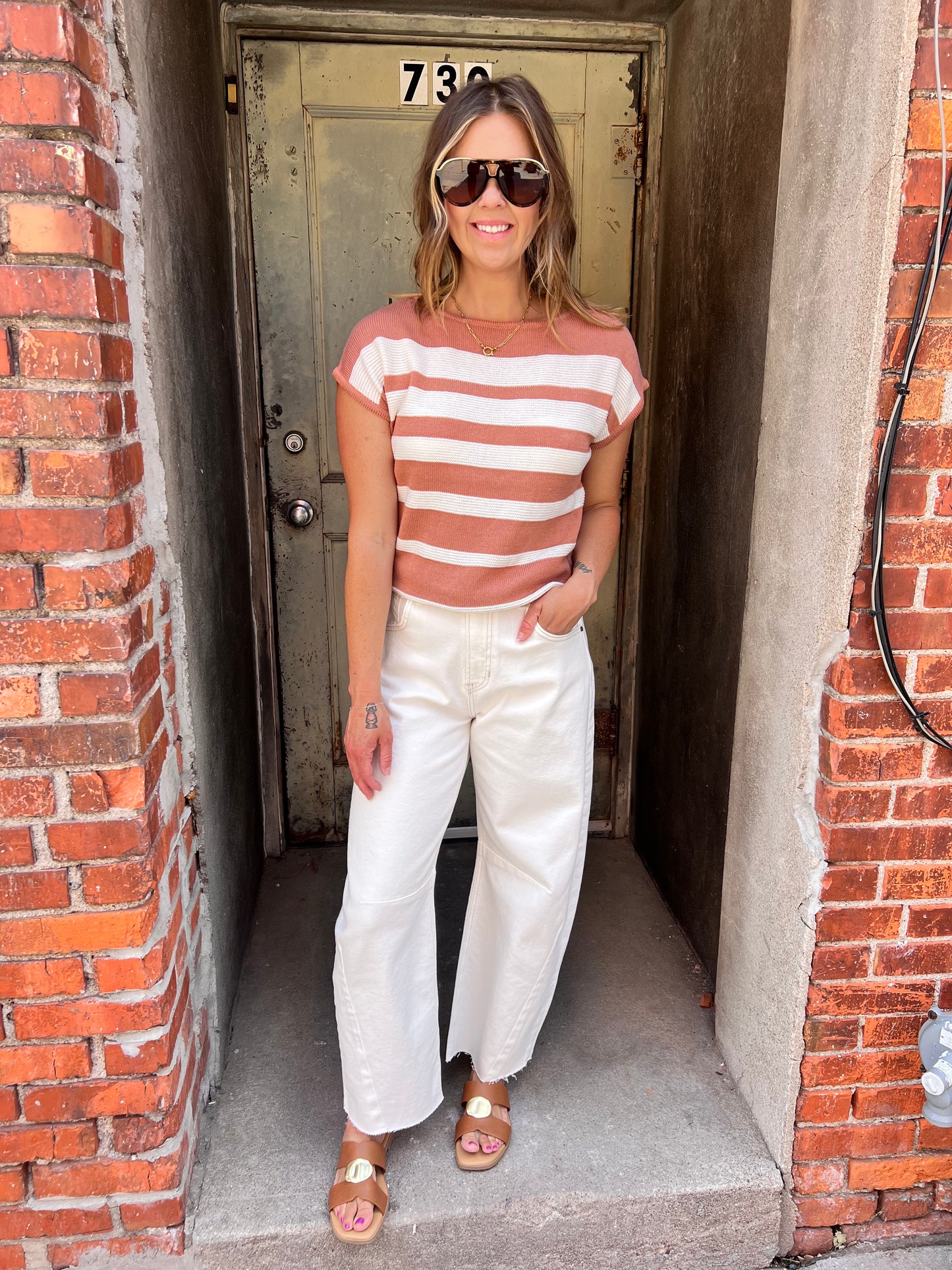 Color Block Crew Sweater Top – Soft Tan
