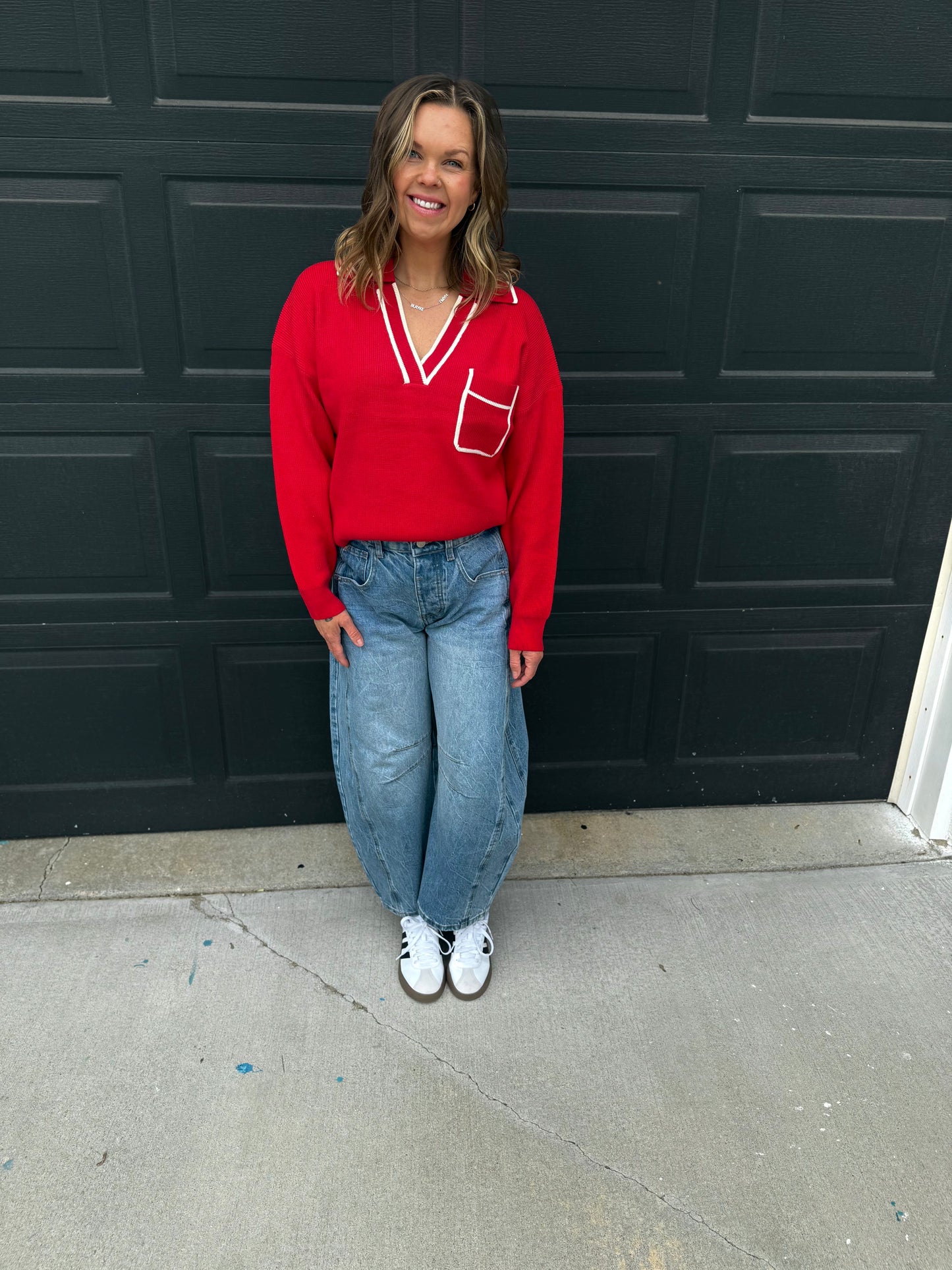 Collared Pullover Sweater With Contrast Trim