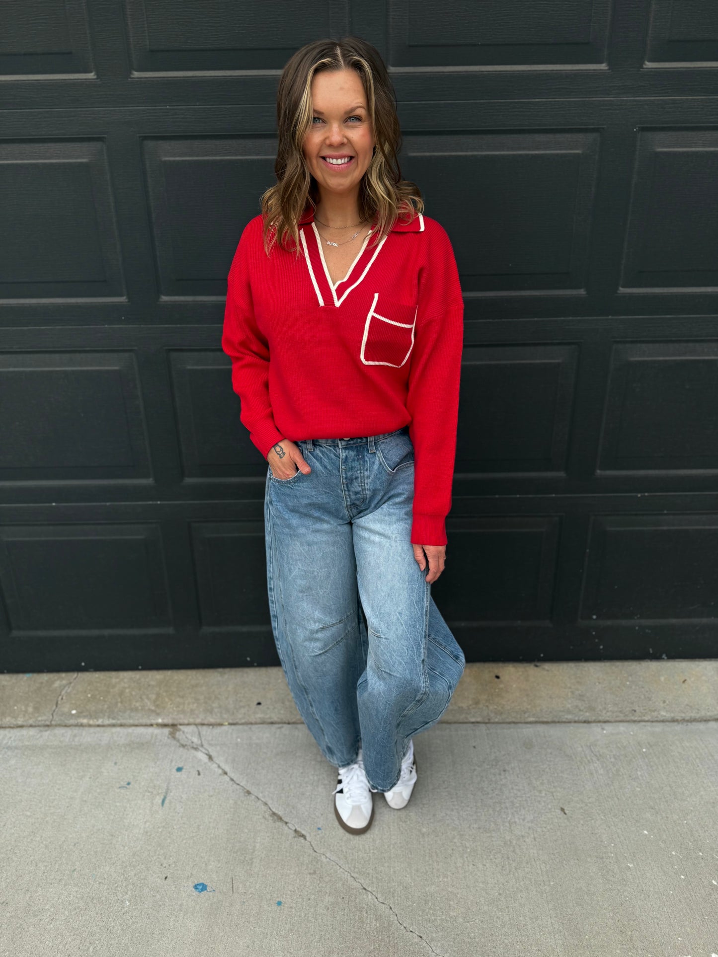 Collared Pullover Sweater With Contrast Trim