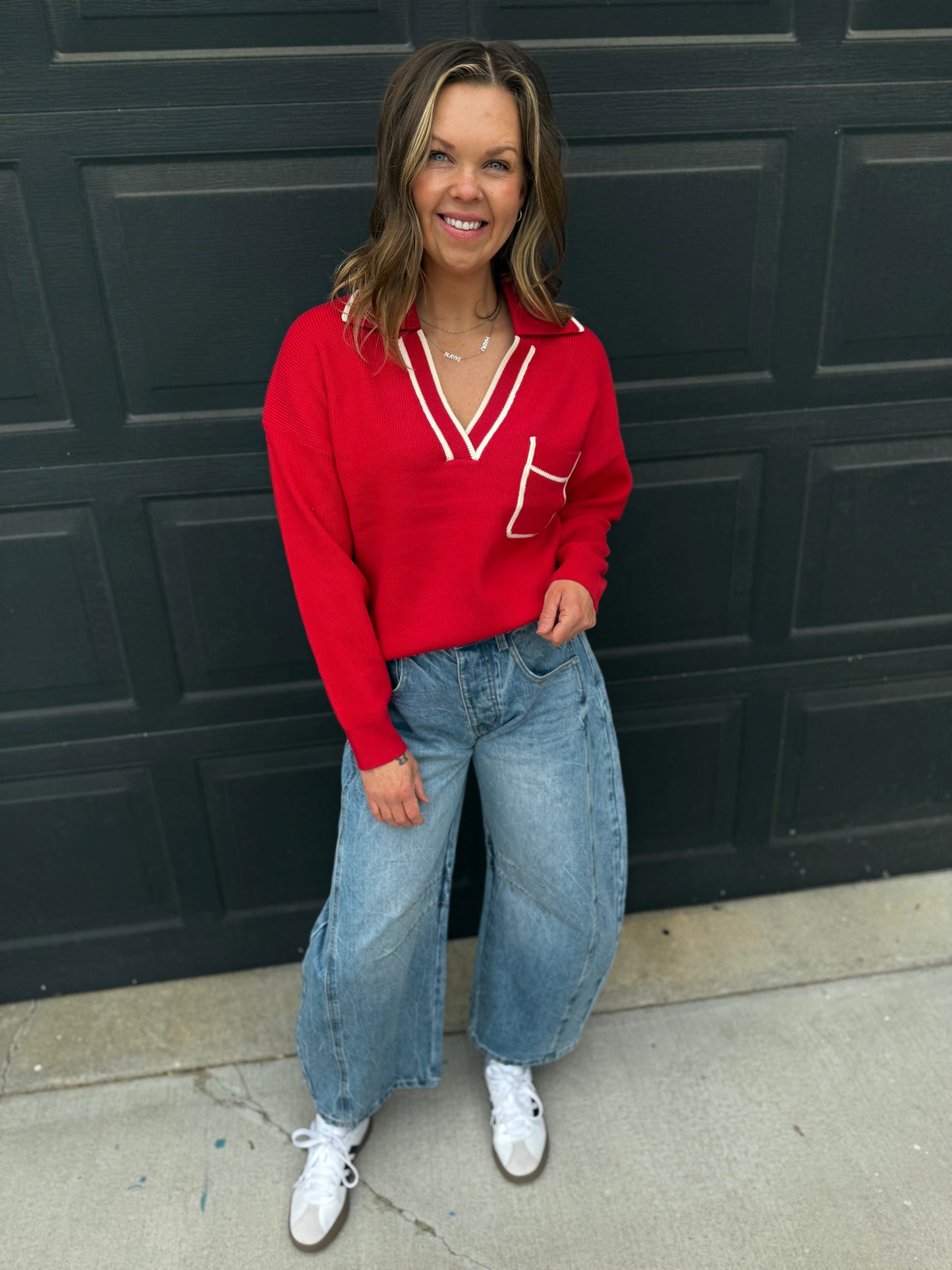 Collared Pullover Sweater With Contrast Trim