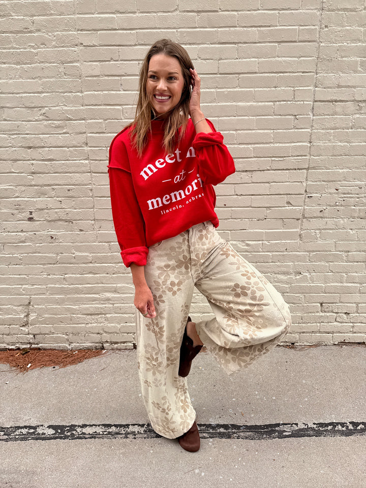 Reversable Mock Neck Sweatshirt  -Red