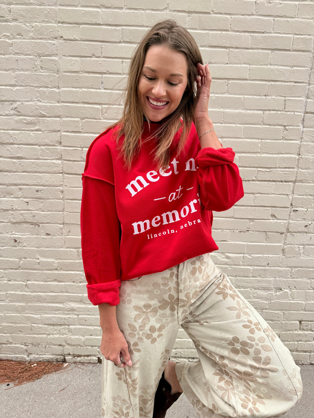 Reversable Mock Neck Sweatshirt  -Red