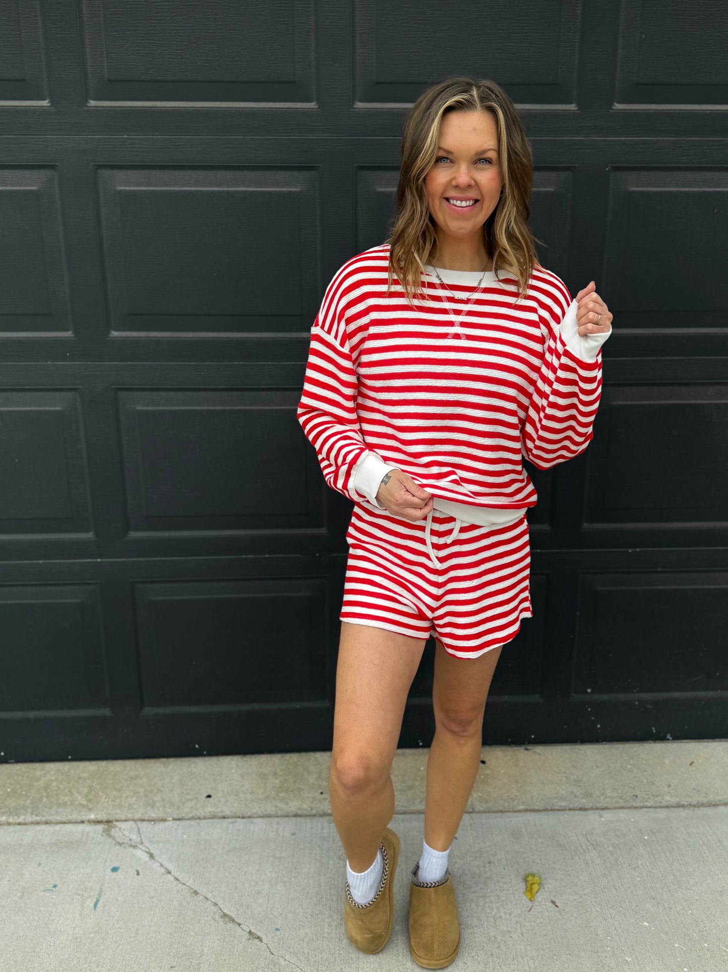 Striped Pullover & Shorts Set