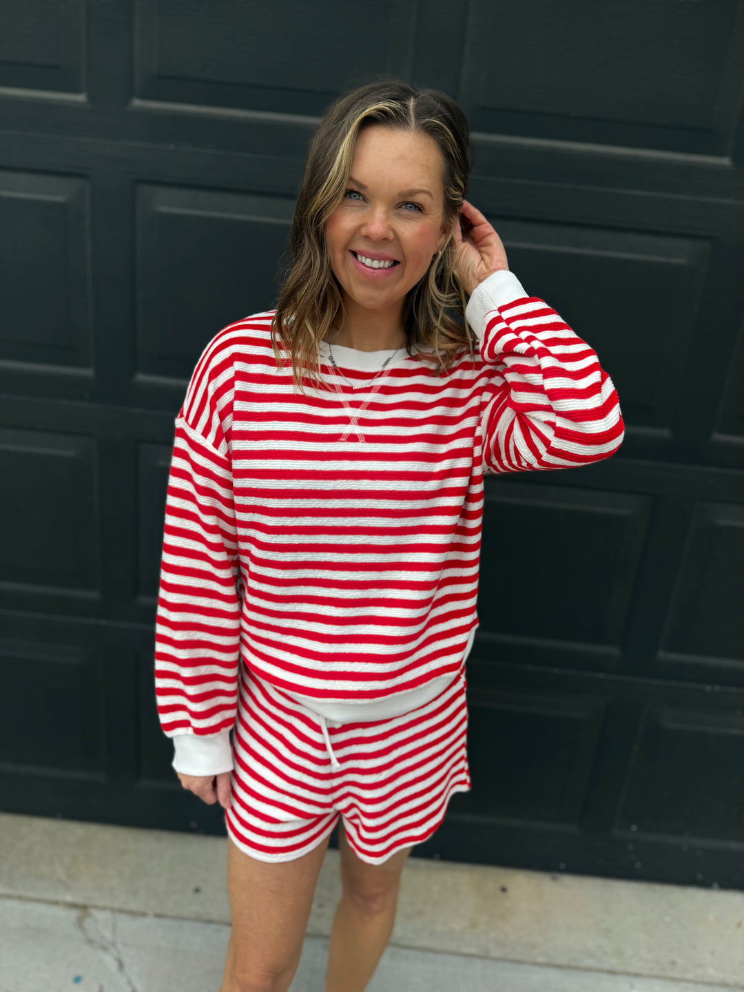 Striped Pullover &amp; Shorts Set