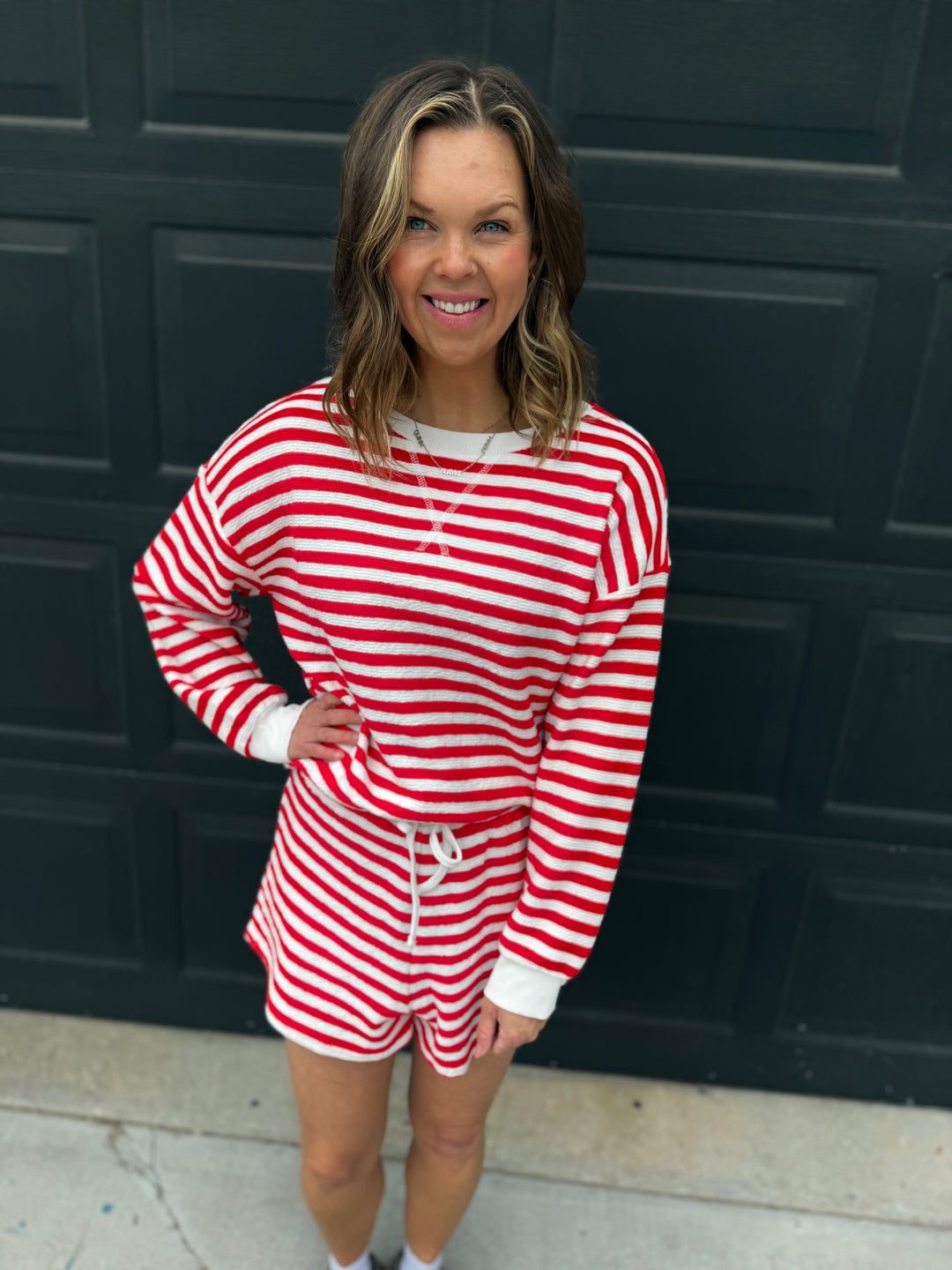 Striped Pullover &amp; Shorts Set
