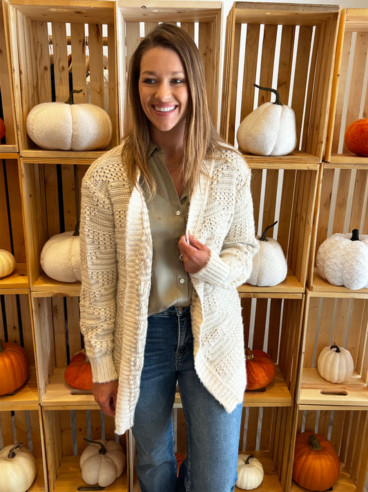 Two-Tone Textured Knit Cardigan