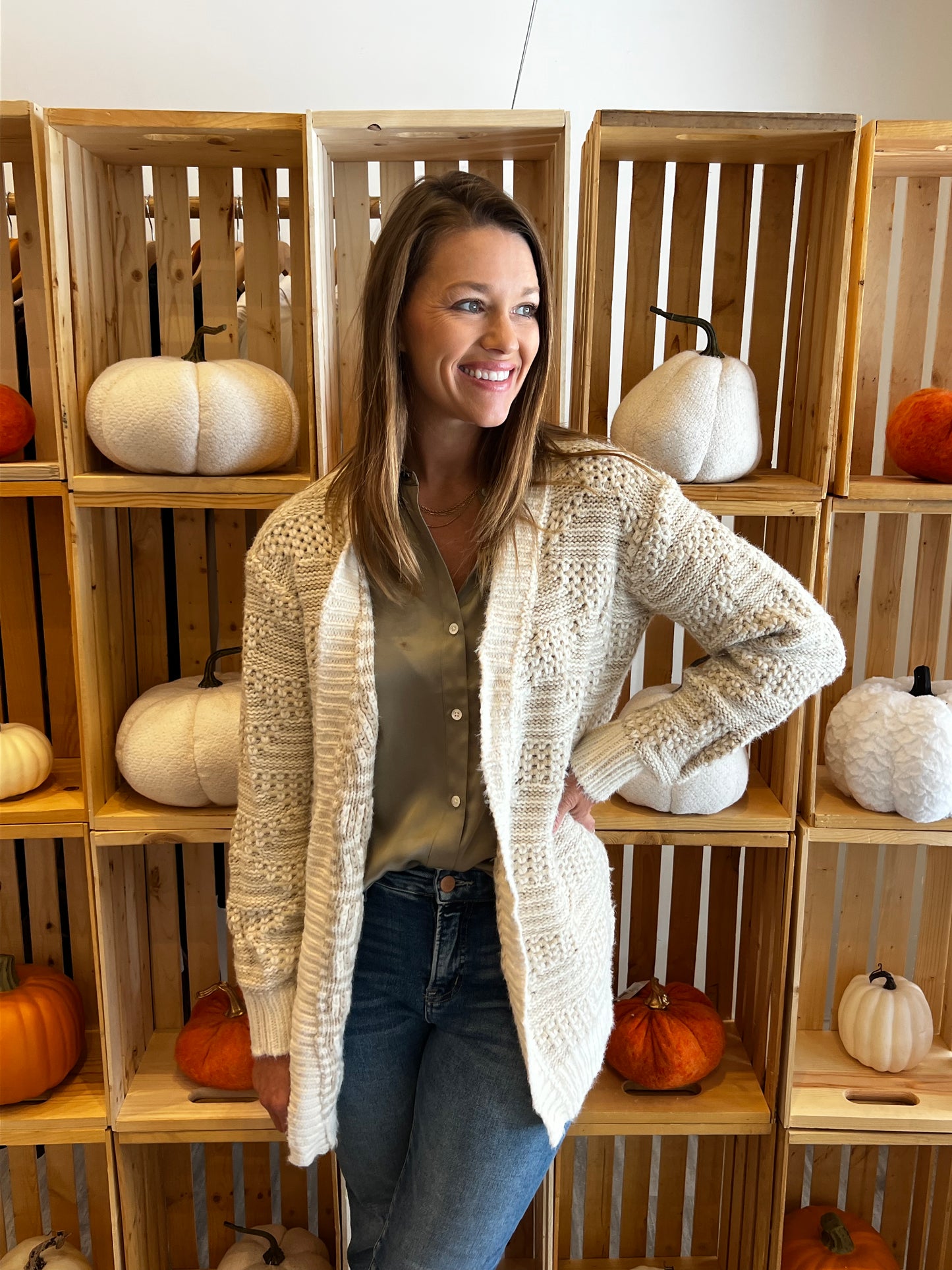 Two-Tone Textured Knit Cardigan