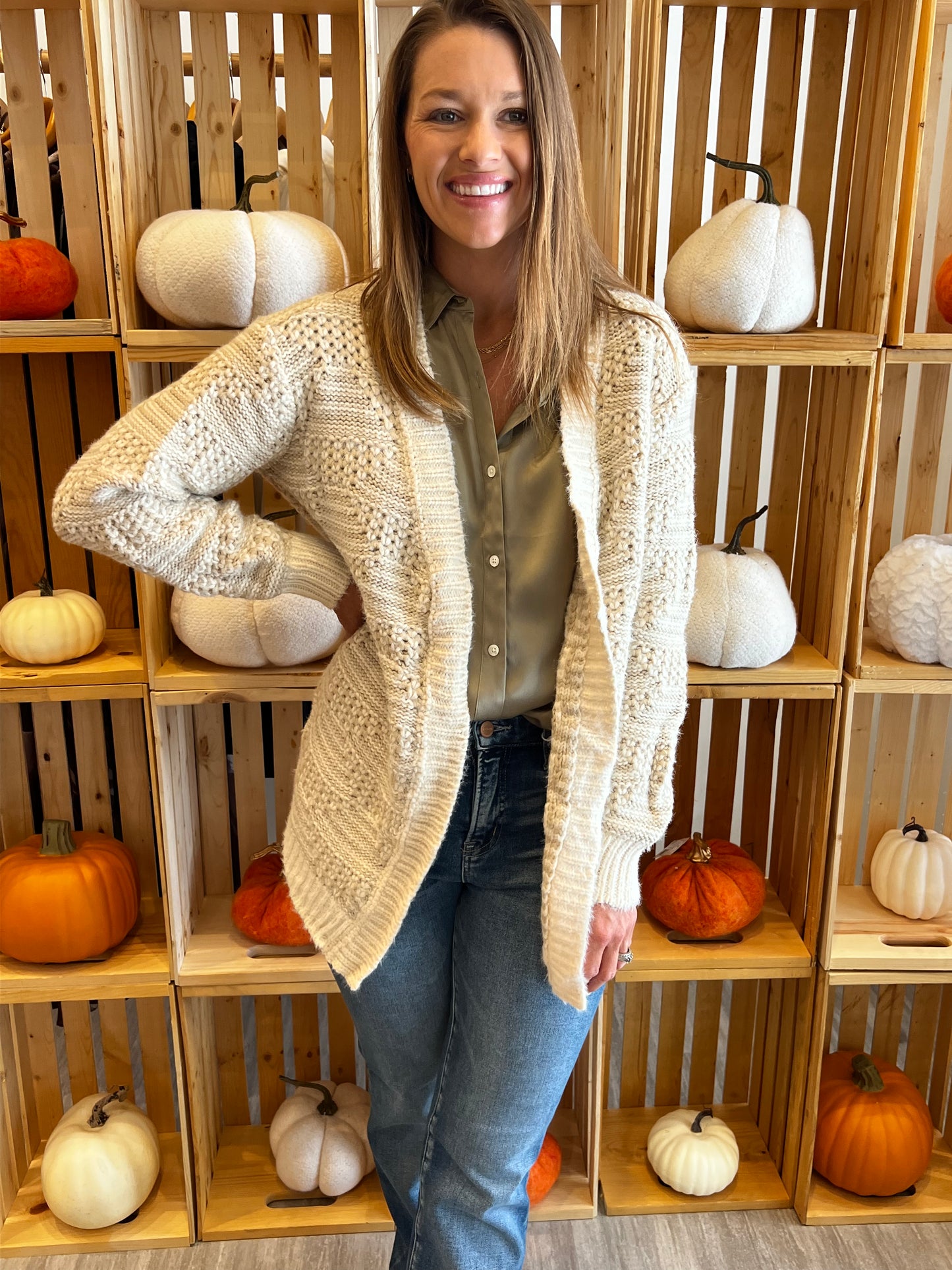 Two-Tone Textured Knit Cardigan