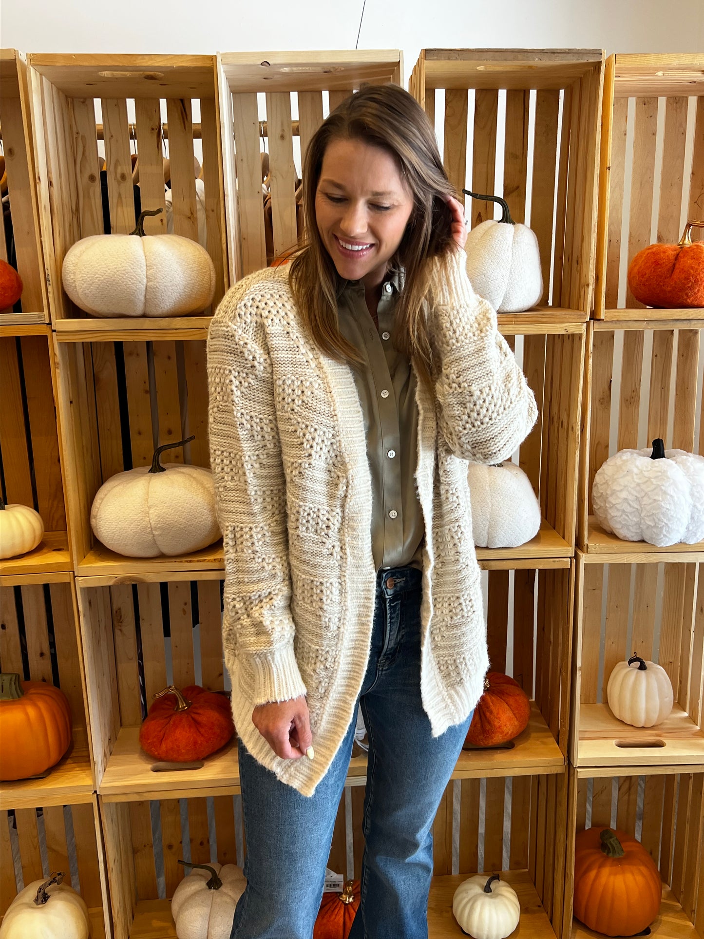 Two-Tone Textured Knit Cardigan