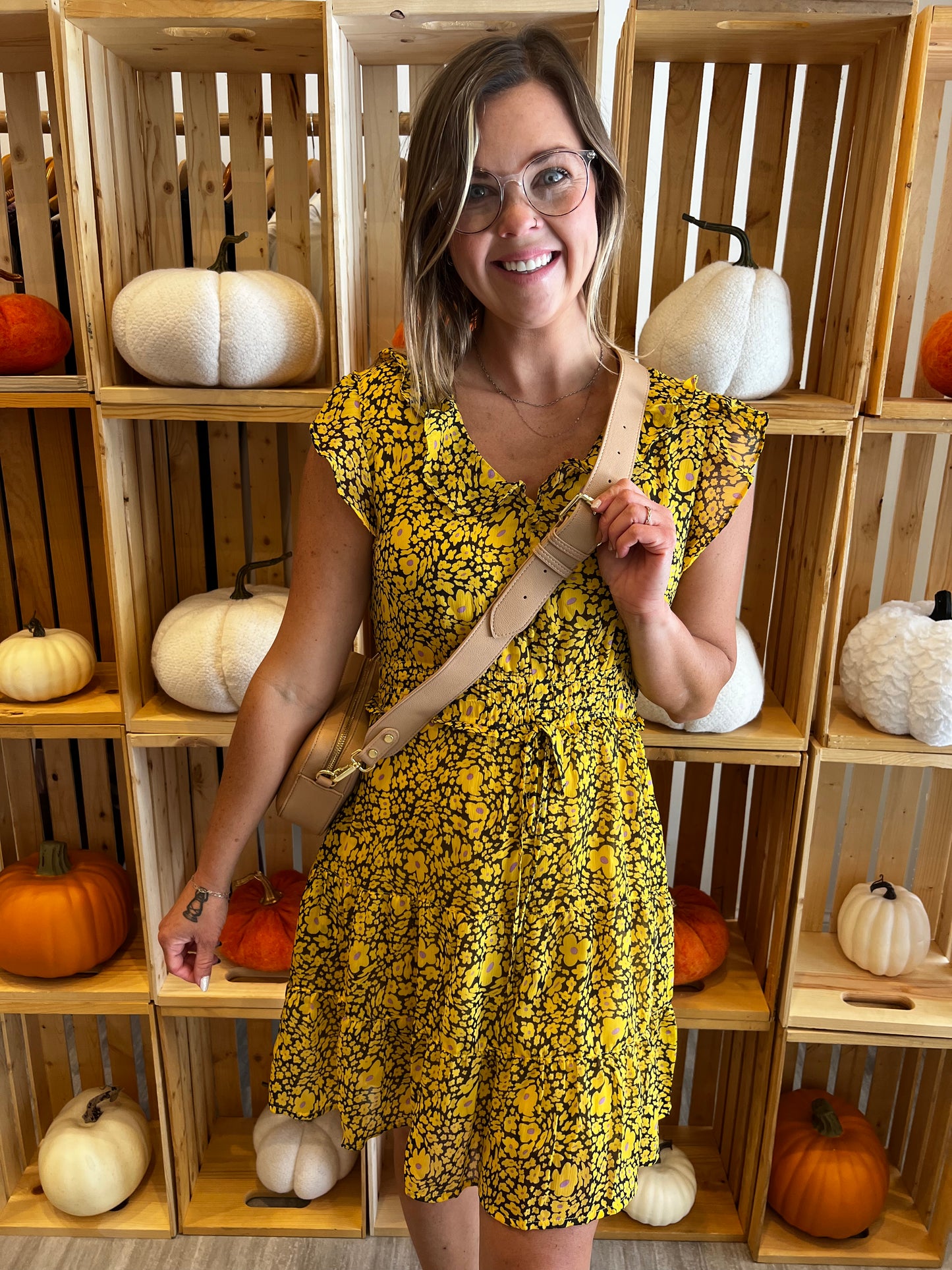 Black Dress adorned with Yellow Flowers*