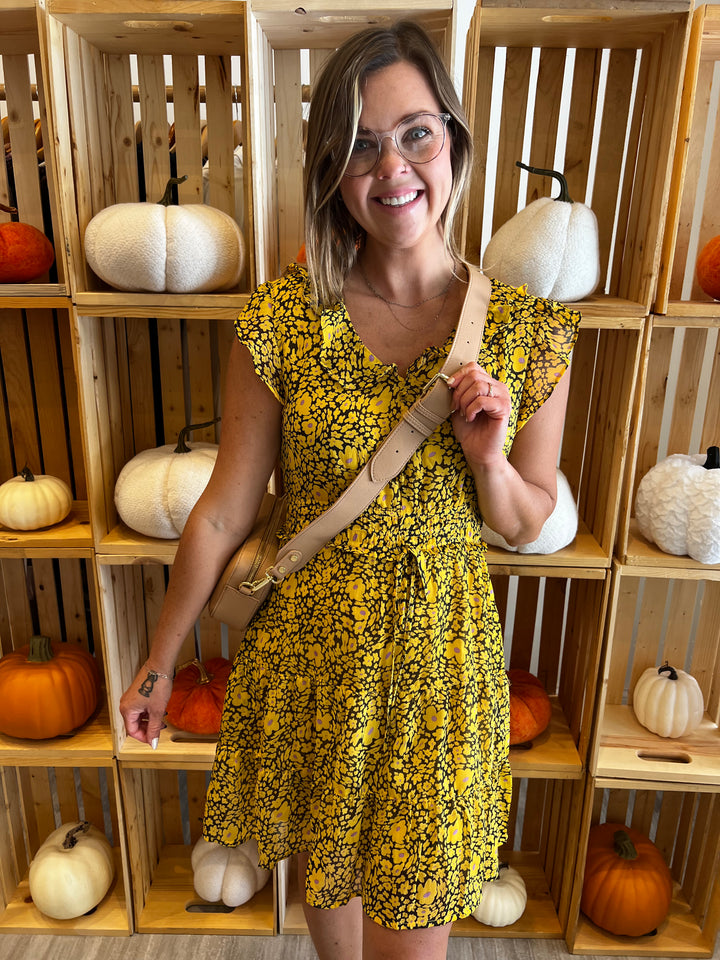 Black Dress adorned with Yellow Flowers*