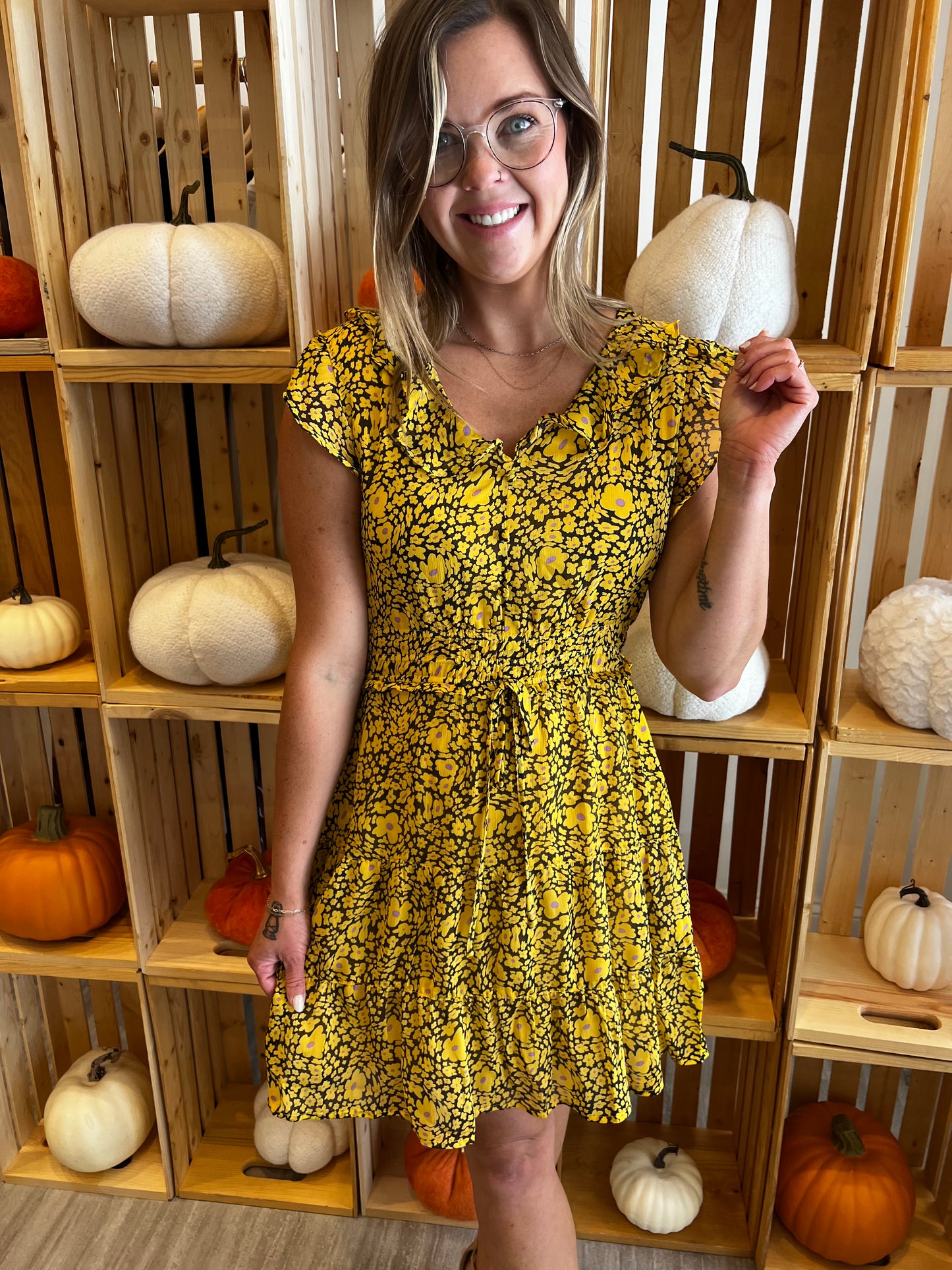 Black Dress adorned with Yellow Flowers*