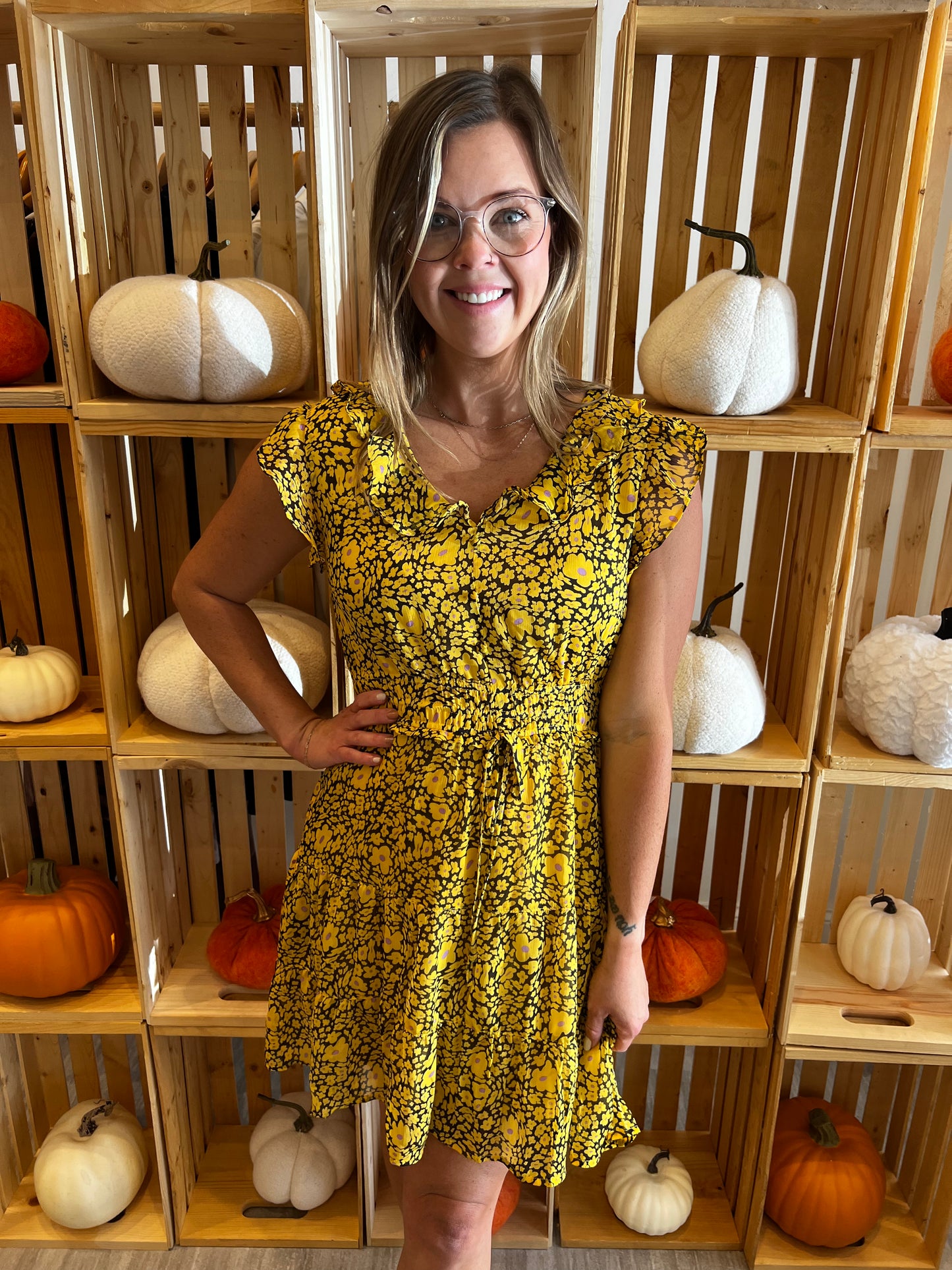 Black Dress adorned with Yellow Flowers*