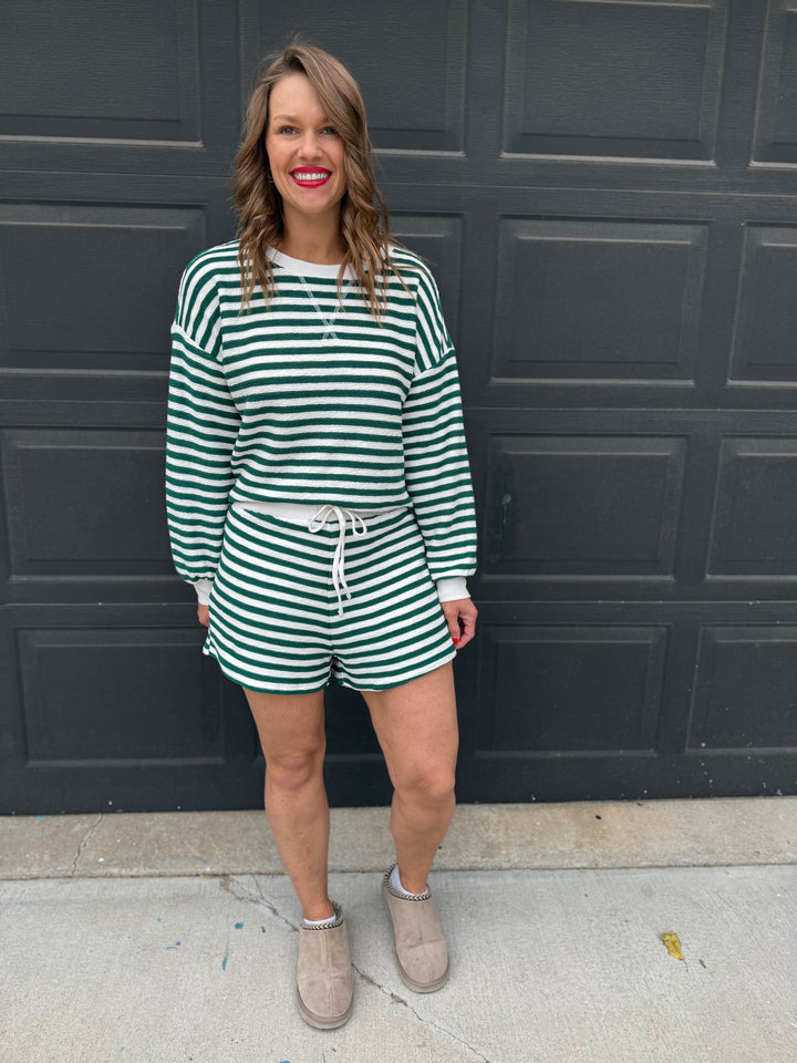 Striped Pullover &amp; Shorts Set