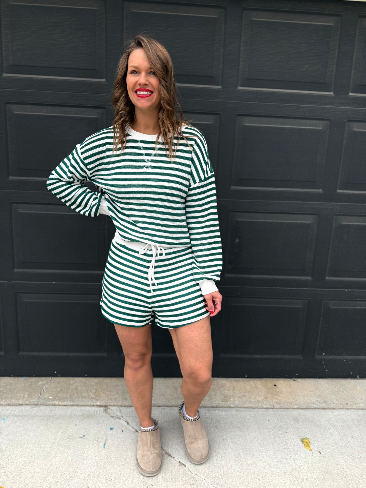 Striped Pullover & Shorts Set