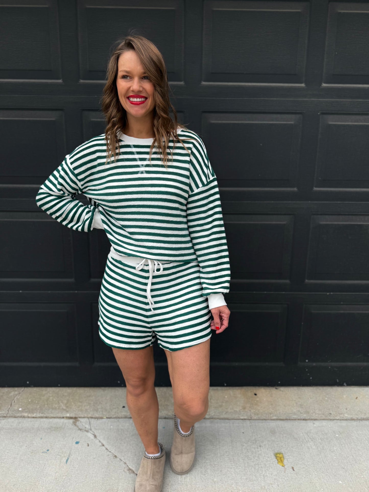 Striped Pullover & Shorts Set