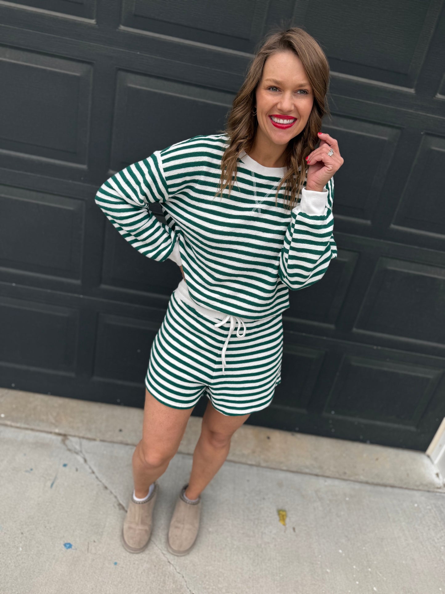 Striped Pullover & Shorts Set