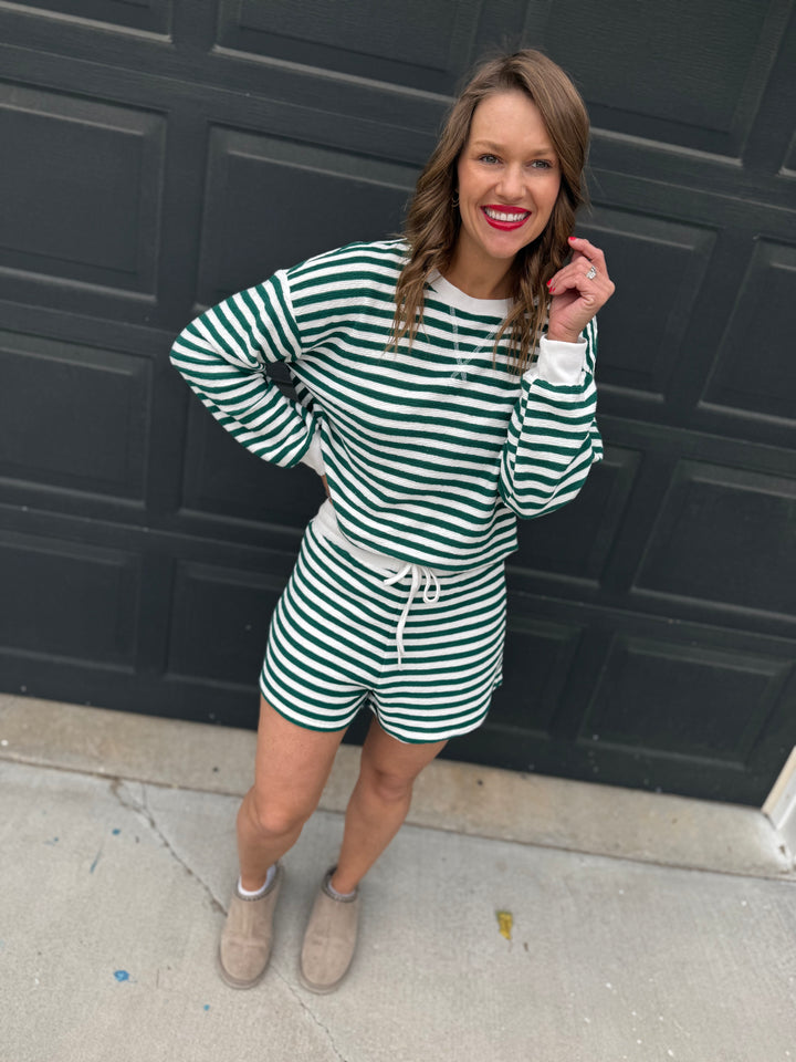 Striped Pullover &amp; Shorts Set