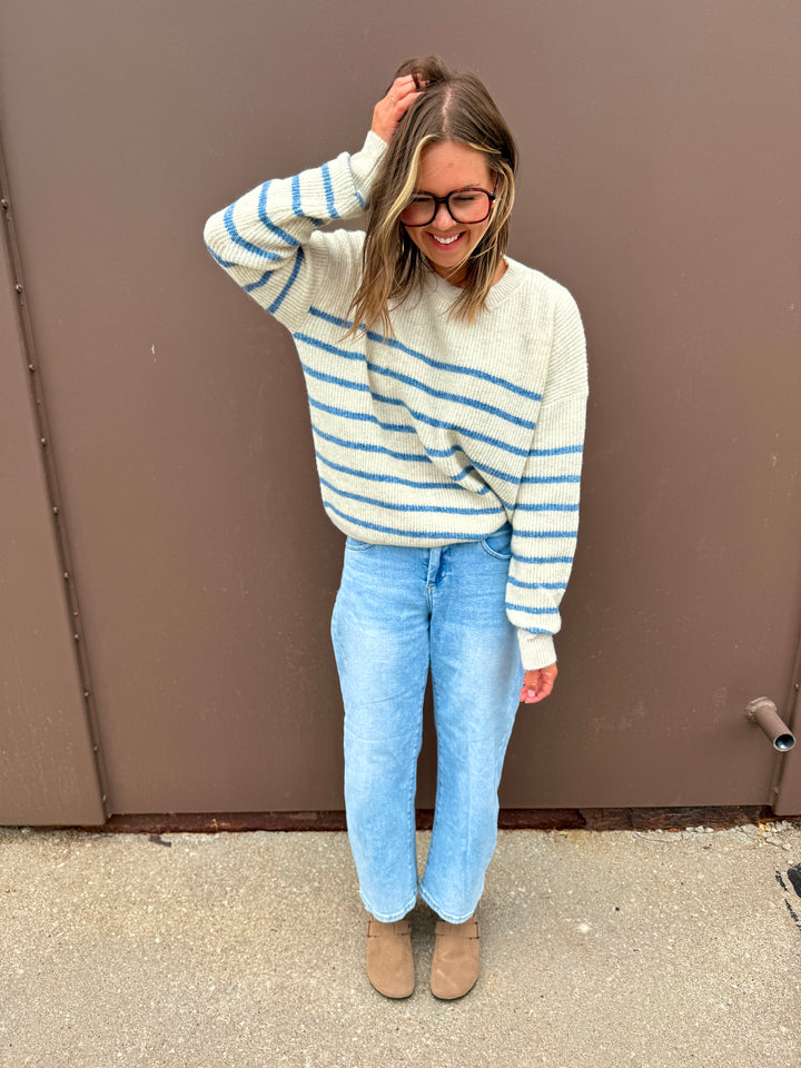 Grace Sweater - Oatmeal/Blue