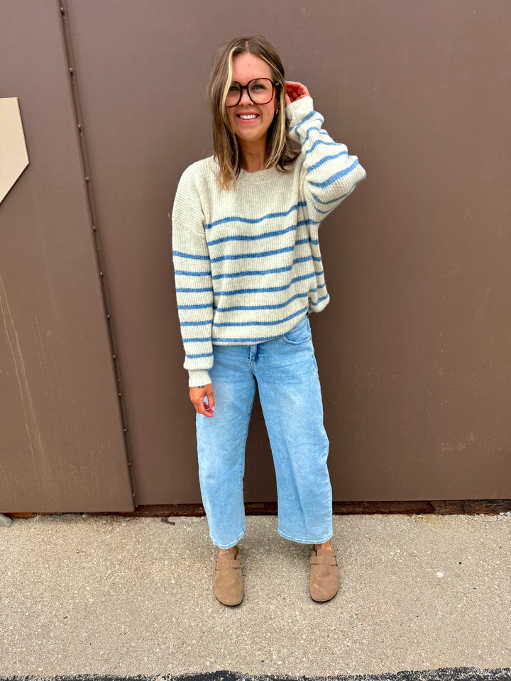 Grace Sweater - Oatmeal/Blue
