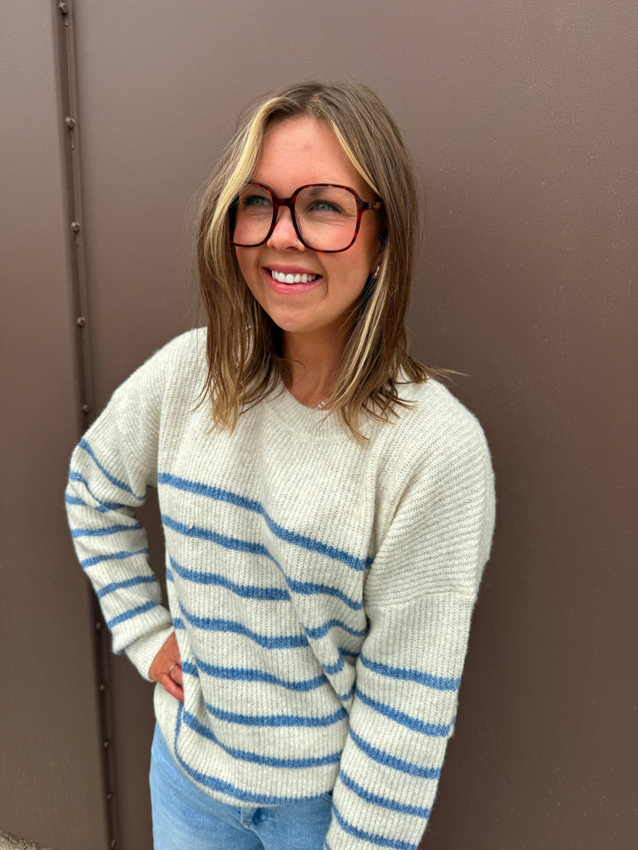 Grace Sweater - Oatmeal/Blue