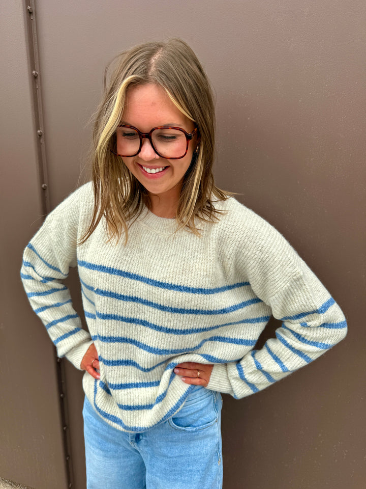 Grace Sweater - Oatmeal/Blue