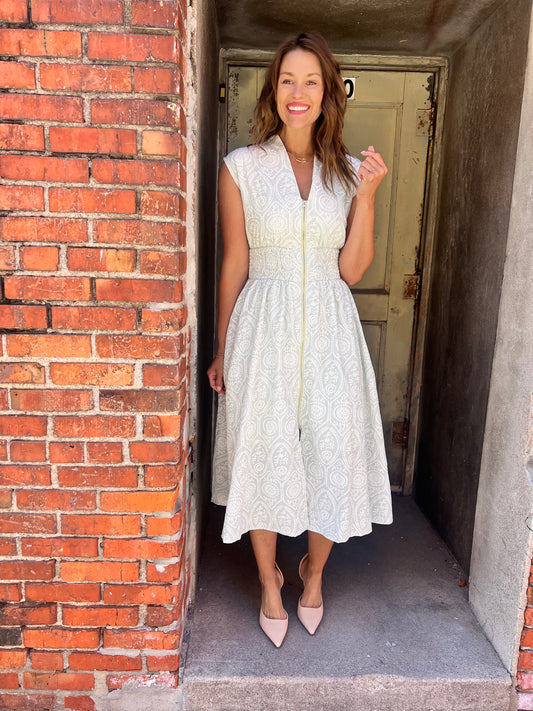 Sage Eyelet Print Midi Dress
