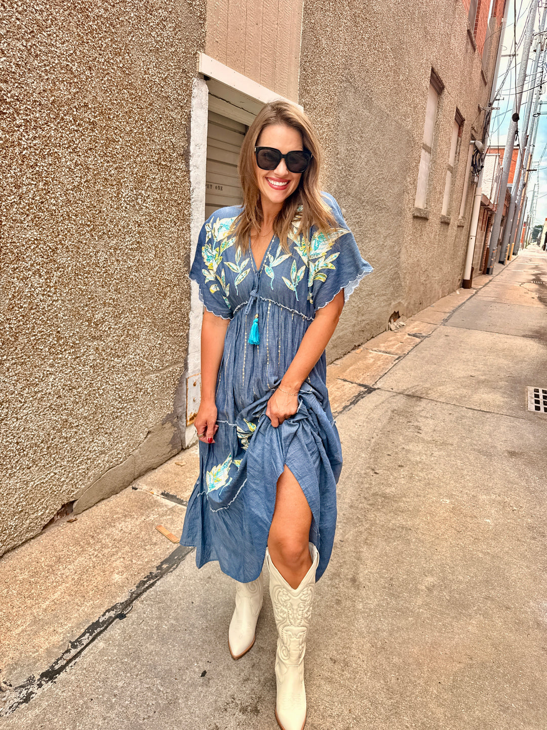 Boho Beauty Denim Maxi Dress