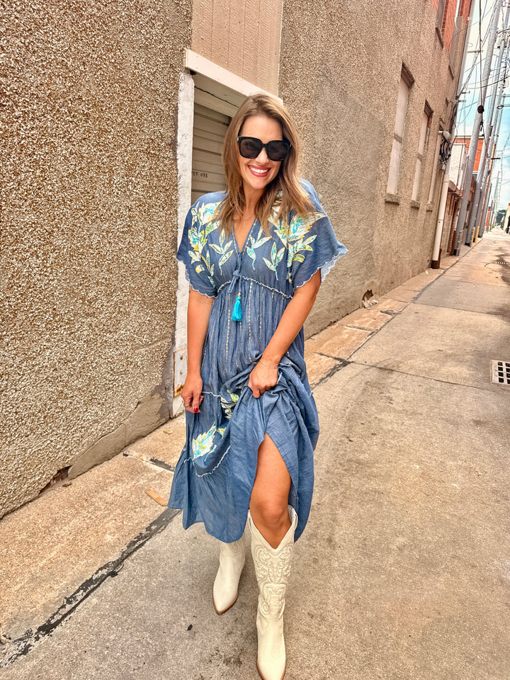 Boho Beauty Denim Maxi Dress