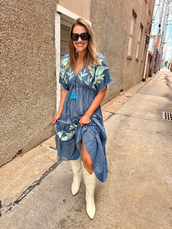 Boho Beauty Denim Maxi Dress