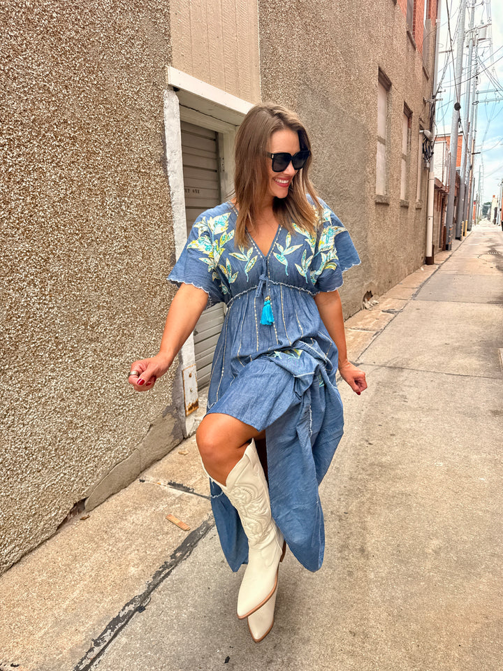 Boho Beauty Denim Maxi Dress